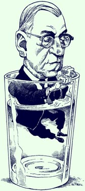 José Gorostiza a punto de ahogarse en un vaso de agua. Ilustración de El Fisgón