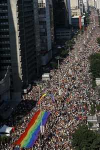 Aspecto del desfile de ayer en la ciudad de Sao Paulo, en el sureste de Brasil