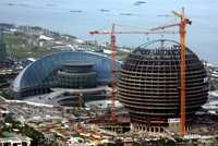 Construcción del centro internacional de conferencias de Hangzhou, al este de China