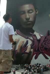 Participante en el encuentro de grafiteros en Nezahualcóyotl, estado de México