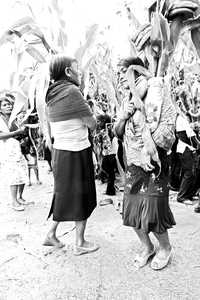 Mujeres, ancianas, jóvenes y niñas nahuas durante la Danza de las Milpas