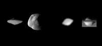 Imagen en alta resolución de Palas y Pan, lunas de Saturno, tomada por la cámara de la nave Cassini, que revela su vuelo distintivo, el cual las hace parecer ovnis, aunque se trata de la prominente cresta que forma su ecuador