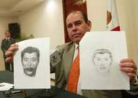 El procurador capitalino, Rodolfo Félix, muestra dos retratos hablados de Juan Manuel Meza Campos, alias El Pipen