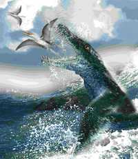 Recreación artística del fósil hallado por científicos noruegos en el Ártico. El pliosaurio, de casi 15 metros de largo, vivió hace 150 millones de años en los mares del hemisferio norte