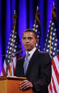 Barack Obama en Filadelfia, al continuar su campaña por la postulación a la Casa Blanca