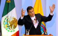 Rafael Correa, presidente ecuatoriano, durante la conferencia El socialismo del siglo XXI, en el Instituto Tecnológico de Estudios Superiores de Monterrey campus estado de México
