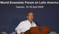El presidente Felipe Calderón, ayer durante su participación en la asamblea regional de América Latina del Foro Económico Mundial