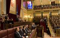 El presidente Felipe Calderón, durante su discurso ante el Congreso de los Diputados, en Madrid