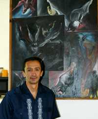 El pintor Luis Garduño, durante la entrevista con La Jornada