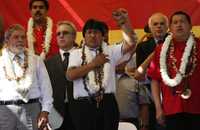 Los presidentes de Brasil, Bolivia y Venezuela, ayer durante la reunión celebrada en Riberalta