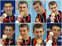 Rostros del nadador estadunidense Michael Phelps durante la premiación de sus diferentes títulos en la justa asiática