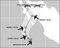 El huracán Norbert, de categoría 4, avanza hacia el norponiente y se prevé que llegará a Baja California Sur entre el viernes y el sábado