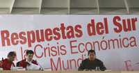 El presidente de Venezuela, Hugo Chávez, durante el foro económico sobre la crisis global