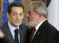 El presidente de Francia, Nicolas Sarkozy, luego de la rueda de prensa que ofreció con su par de Brasil, Luiz Inacio Lula da Silva, en Río de Janeiro, durante la cual se anunciaron diversos tratados de asociación en materia militar, económica y ambiental