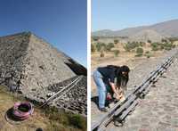 Trabajadores sindicalizados del INAH mostraron ayer los daños que causan las obras para el espectáculo Resplandor teotihuacano en las pirámides de Teotihuacán, consideradas patrimonio de la humanidad